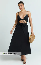 Black Gathered Cut-Out A-Line Maxi Dress